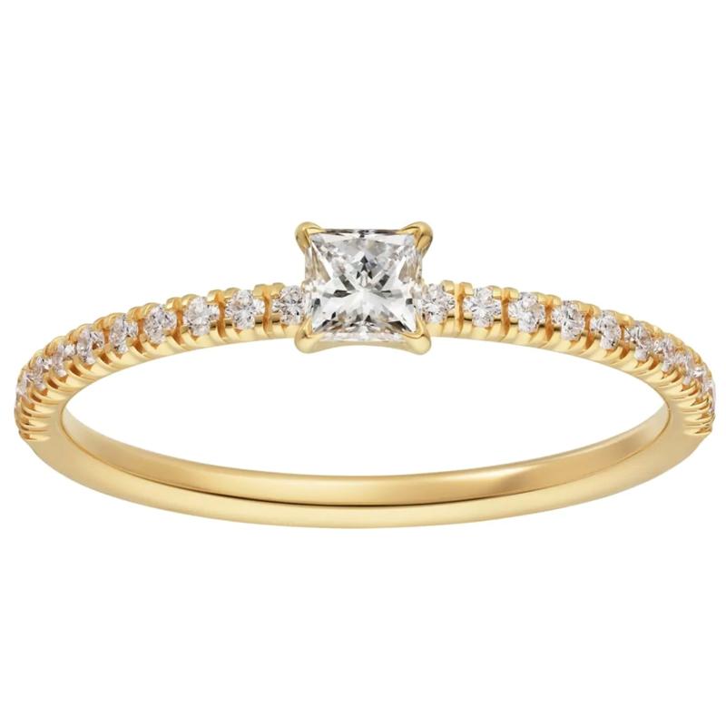 

18K Au750 Yellow Gold Ring Women Wedding Anniversary Engagement Party Ring Square Princess Moissanite Diamond Elegant Romantic
