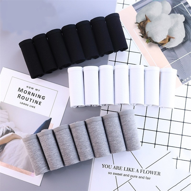 

5 Pcs/lot Plus Size Cotton Low Waist Panties Black White Gray Short Lady Lingerie Intimate XXXL Solid color Underwear Women 201112