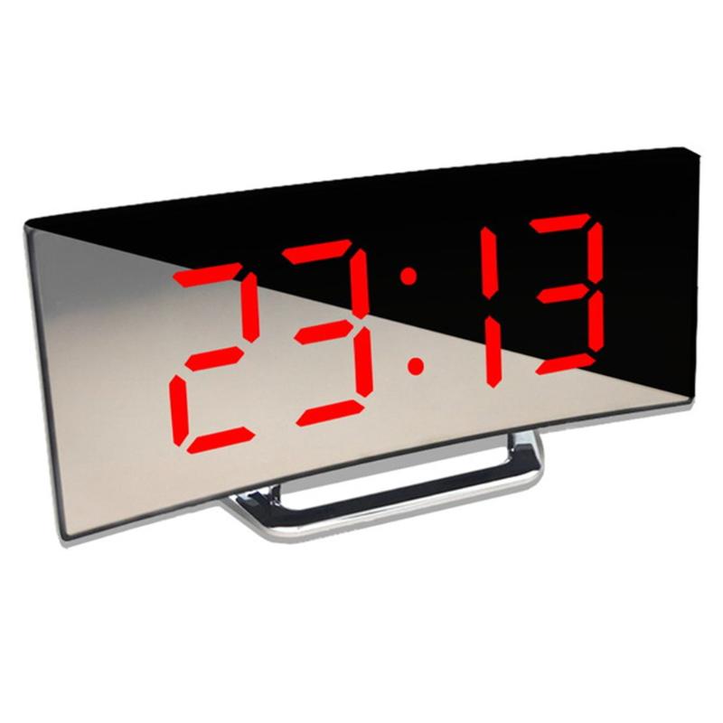

Other Clocks & Accessories Large Screen LED Curved Surface Mirror Clock Silent Alarm Desk Home Decoration Power Saving Data Storage