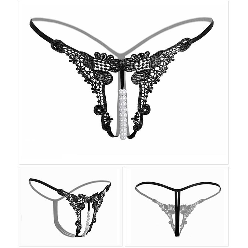 

Women's Sexy Lace Underwear Erotic Lingerie For Women Low-Rise Hollow Out Panties Hot Open Thongs Exotic G-Strings Pearls Design, 2111
