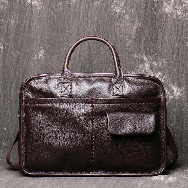 

Men's Genuine Leather Portable Briefcase Bag Female Head Layer Leather Shoulder Messenger Bag High Capacity Laptop Handbag LD8931, Color1