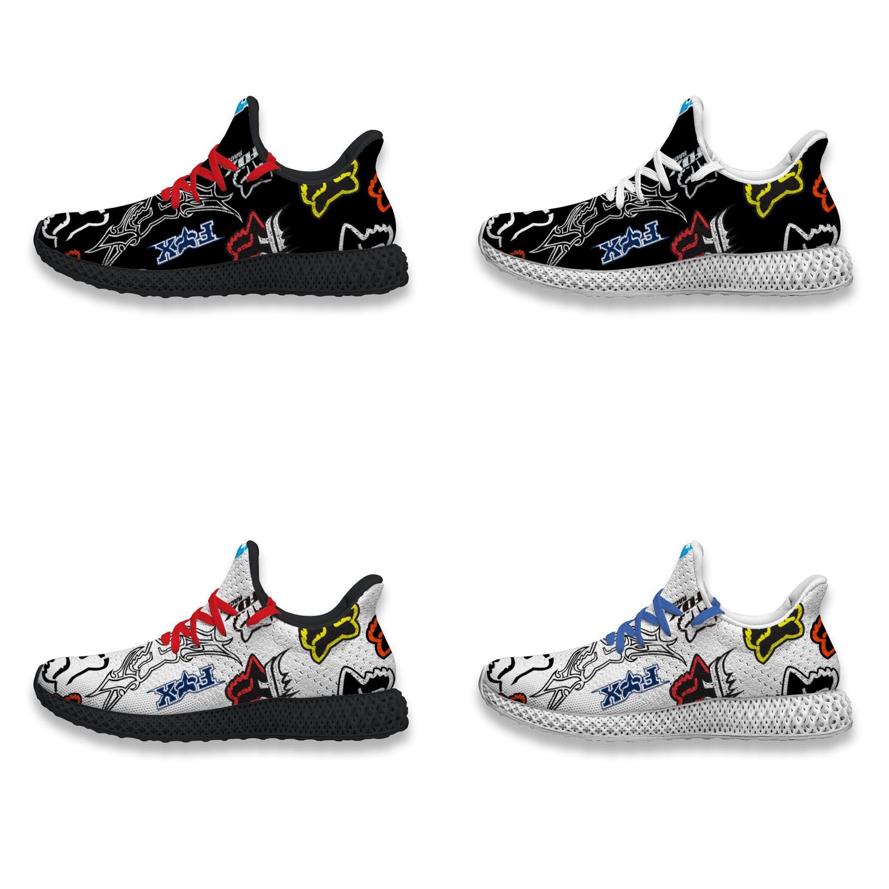 

4D Running Shoes Fox Racing Shox Multicolor - Custom Printing Mens Personalized Shock Absorbing Casual Athletic Walking Sneaker, Black-1