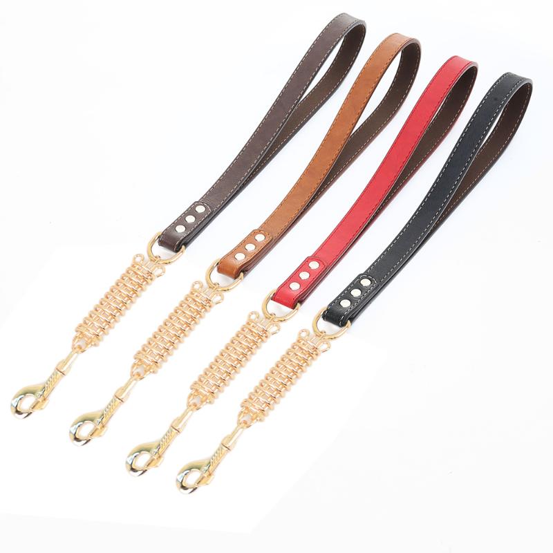 

Dog Collars & Leashes Large Short Chain Leash Prevent Sprint PU Leather Handle Big With Spring Buffer For Training And Walking Lead