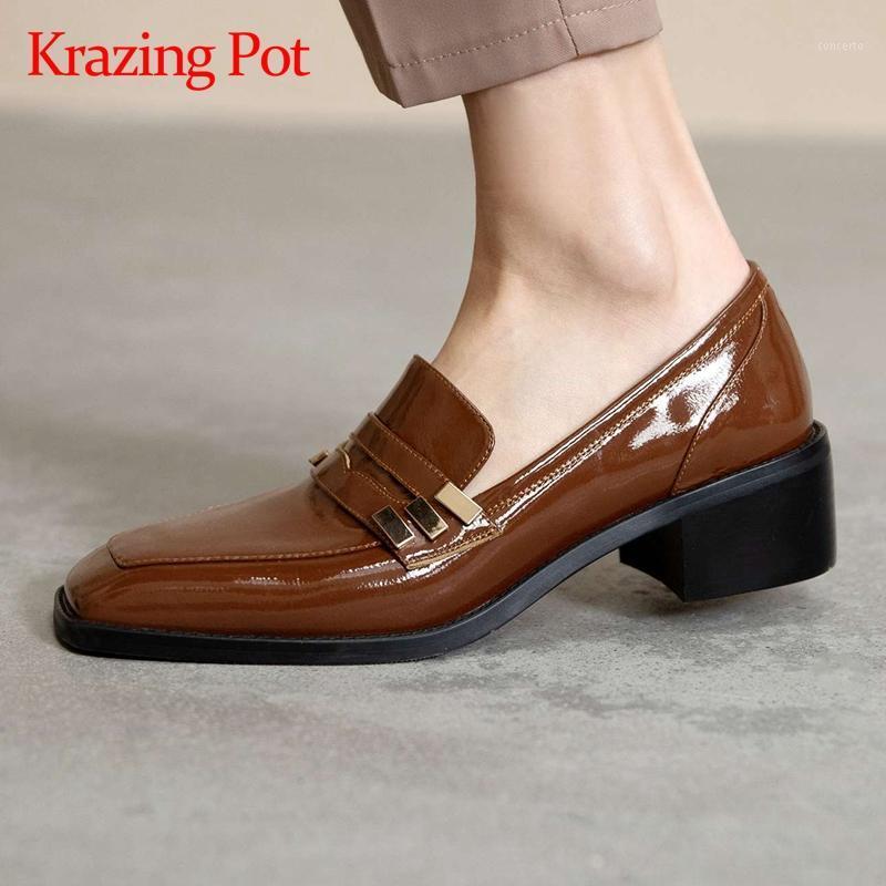 

Krazing Pot hot square toe med heel gladiator vintage metal decoration online star recommend deep mouth slip on women pumps L121, Black