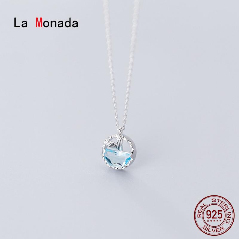 

La Monada Women's Necklace 925 Silver Chains Woman On Neck Fish Tail Circle Pendant Fine Jewelry For Women Necklace Silver Girls