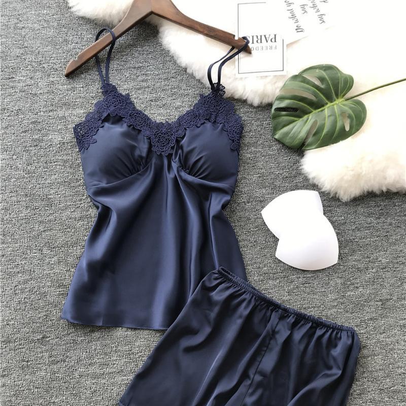 

Womens Sexy Pajamas Satin Sling Sleepwear Lingerie Lace Nightdress Underwear Set pijama mujer verano 2020, Gray