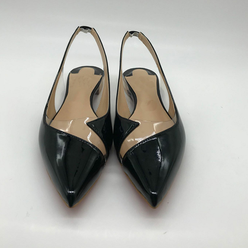 

2021 New Baotou Women's Patent Leather Sandals Professional Work Autumn Coringa Strap with Transparent Flat Shoes 88Q6, Black