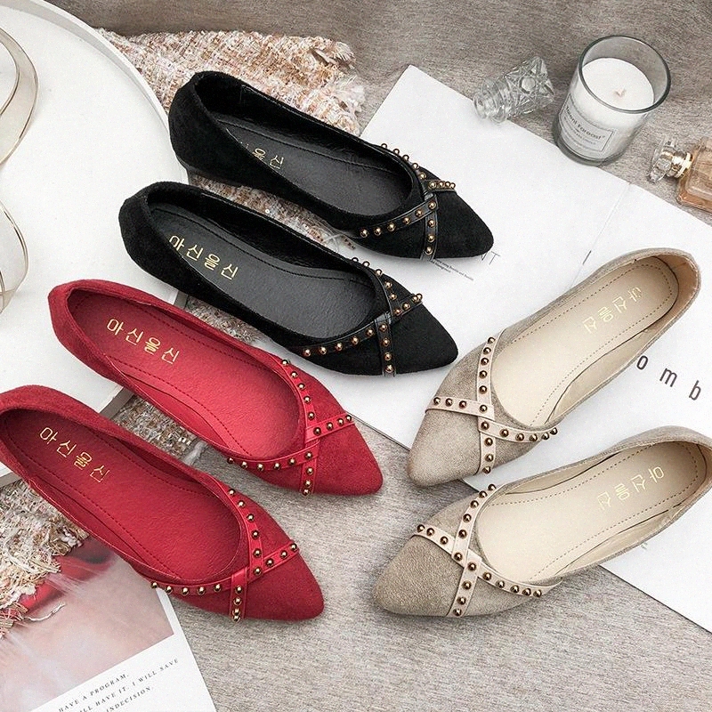 

2019new shoes female flat bottom wild spring and autumn shallow mouth suede face fashion casual pointed small single shoes women #px6B