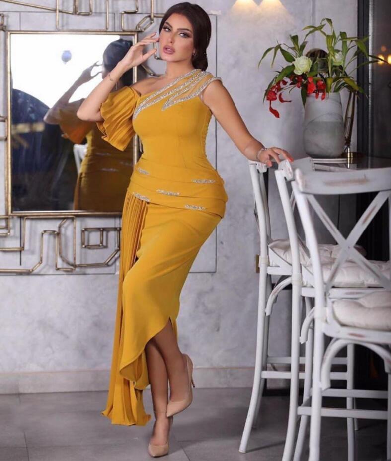 

Yellow Mermaid Prom Dresses New Design Beaded Short Split Evening Dresses Formal Party Gowns Custom Made Abendkleider VOG343, Black