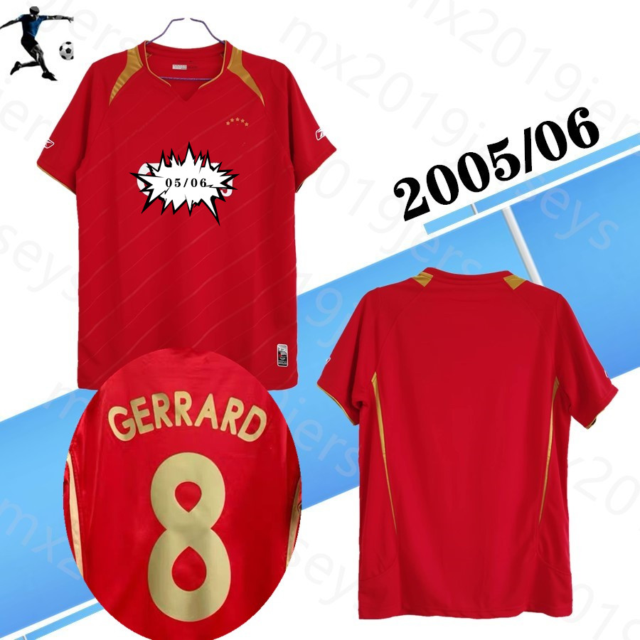 

2005 06 home red Retro Soccer Jersey #8 Gerrard Steven 05 06 Fowler Alonso Hamann Champion Football Shirts Vintage Calcio MAGLIA Maillot, Black;yellow