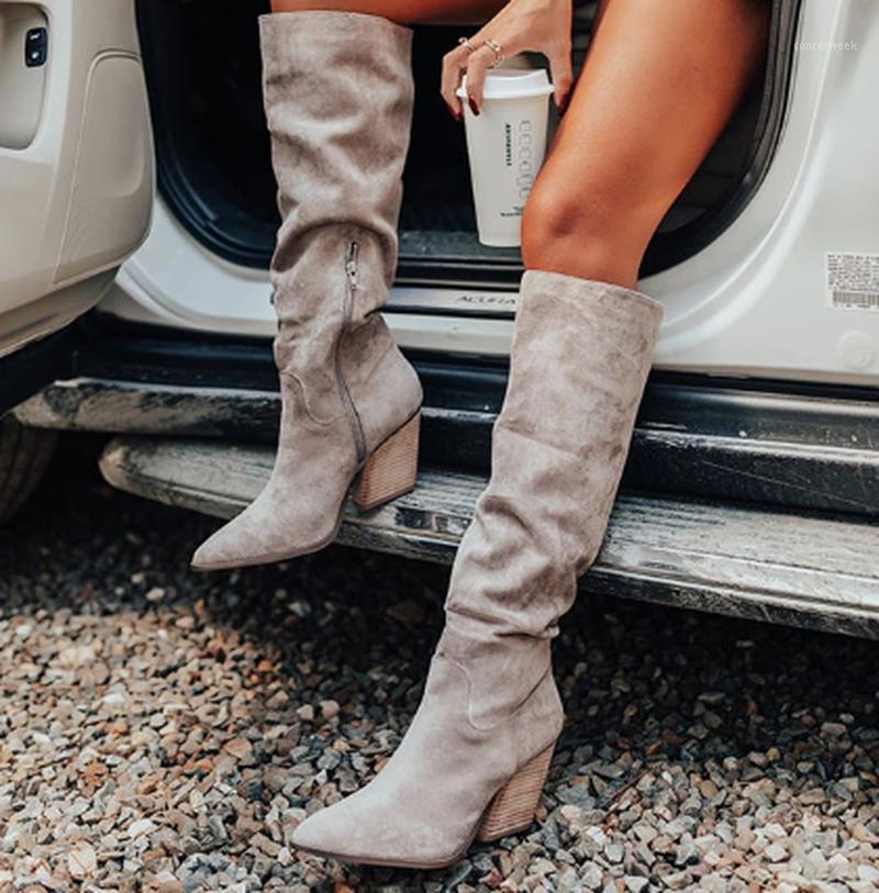 

pointed high heels shoes woman warm leather knight shoe chaussures femme zapatos mujer sapato soft women knee high boots K02121, Grey