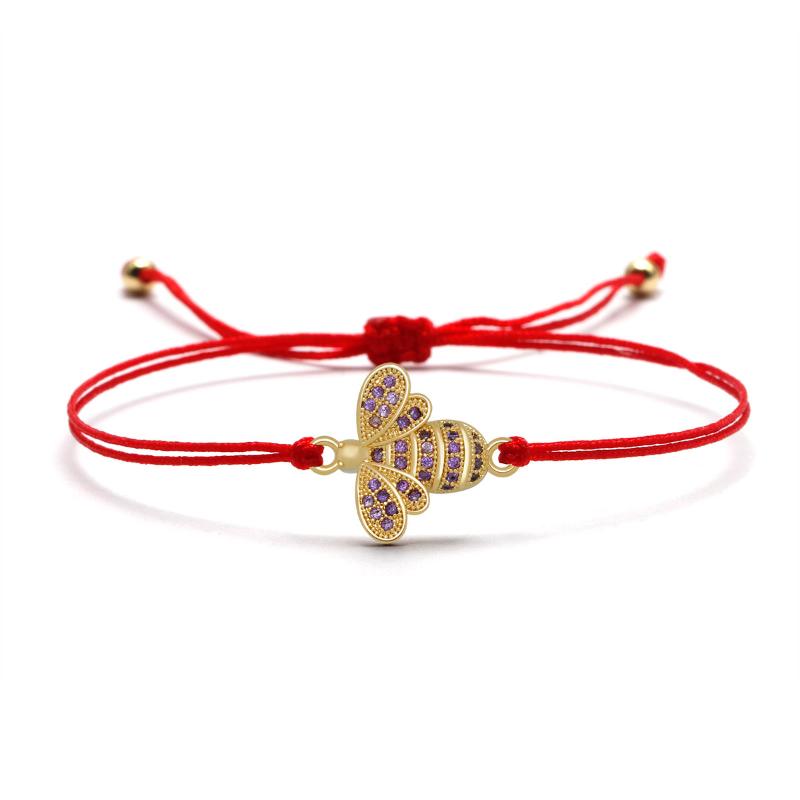 

Charm Bracelets Romantic Insect Zirconia Shiny Cute Bee Bracelet Braided Rope Red/Black Thread Bangle Lovely Women Jewelry For Lover Gift