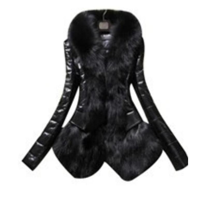 

Faux fur Overcoat Coat Jacket Autumn and Winter PU long-sleeved Imitation fur Long jackets -5XL fashion warm Limming Coats, Black