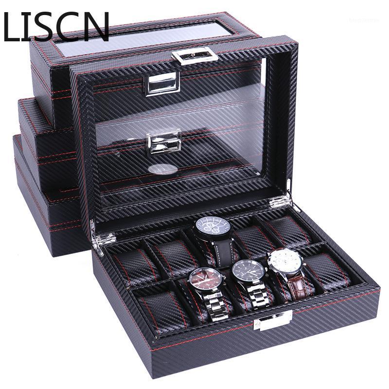 

High Carbon Fiber 5 6 10 12 Grid Watch Boxes Display Storage Bracelet Slots Case holder Container1