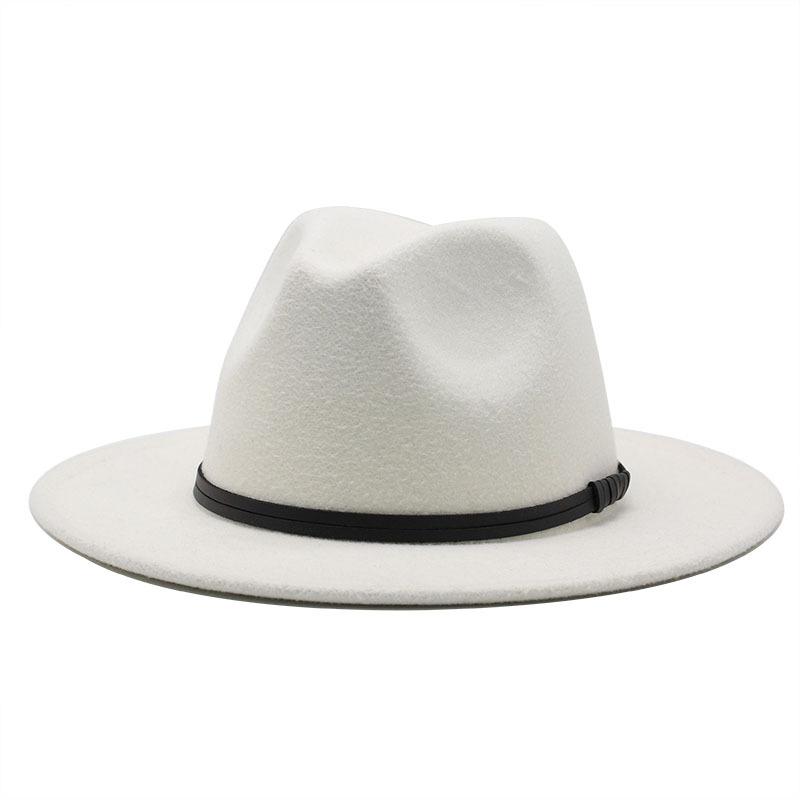 

Wide Brim Hats Men Women Wool Felt Fedora Panama Hat With Belt Buckle Jazz Trilby Cap Party Formal Top In White,black 18colors
