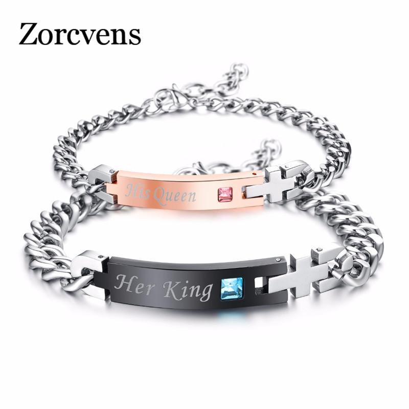

ZORCVENS New DIY Her King His Queen Wedding Bracelets Stainless Steel Crytal Crown Charm Bracelets For Women Men Drop Shipping