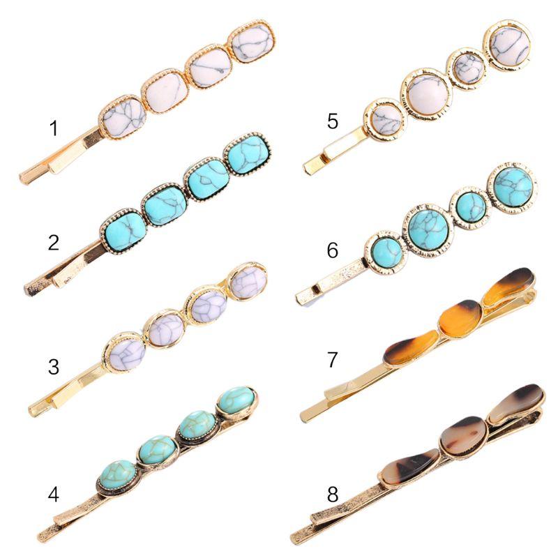 

Vintage Style Jewelry Metal Alloy Hairpins Ladies Women Imitation Marble Textured Hair Clips Geometric Styling Barrettes
