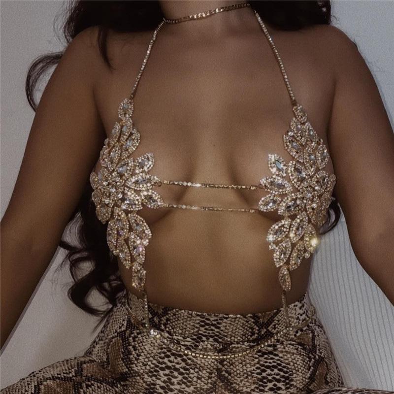 

New style rhinestone breast chain sexy nightclub body chain shiny diamond bra brallete diamond bra rhinestone bralette, Silver