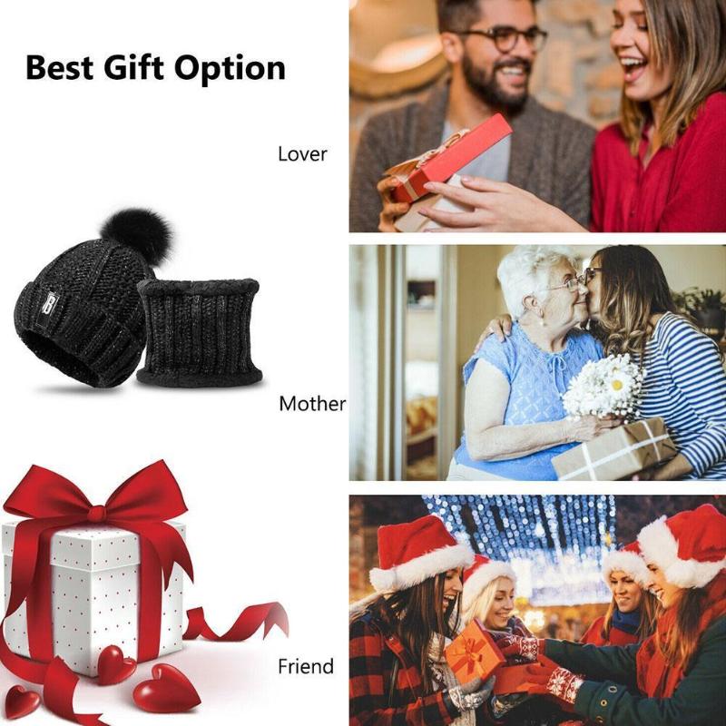 

Winter Women's Scarf Mask Hat Three Set Girl's Caps Warm Knitted Wool Fake Velvet Keep Thick Pompon With Ball I4P0