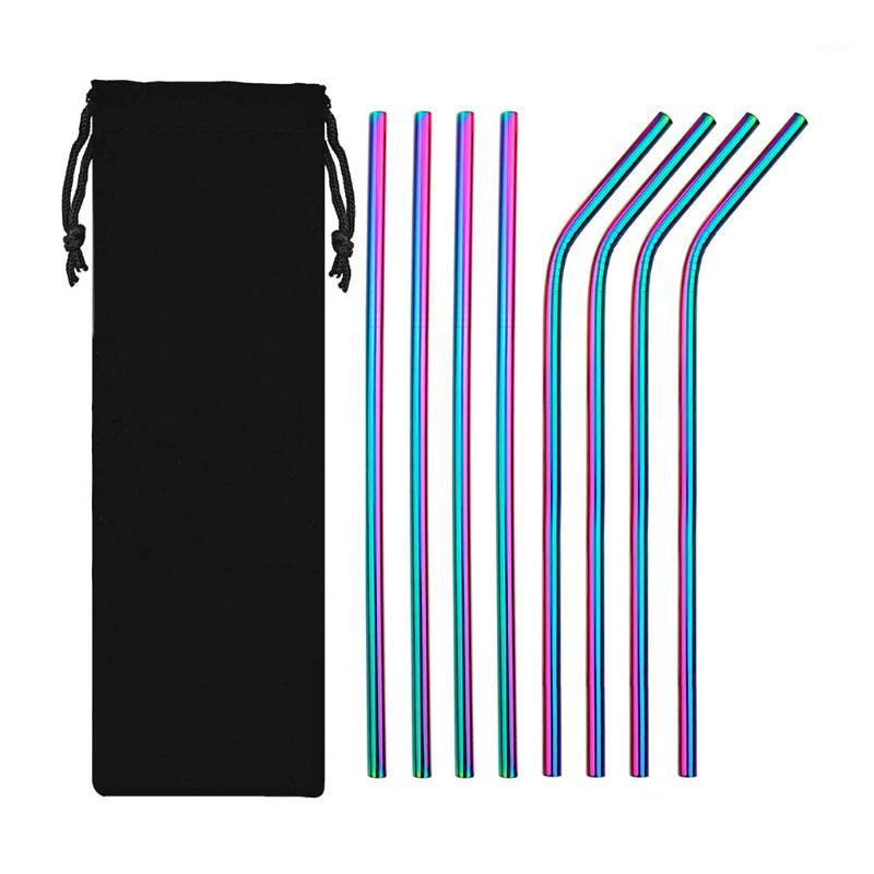 

Elenxs Cool 10Pcs Stainless Steel Drinking Straw Set Multi Color Straight Bend Reusable Washable with Brush Cleaner Bar Straw1