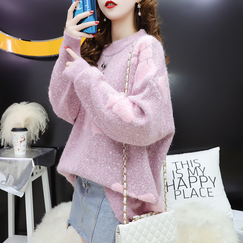 

2021 New Female Korean outside wearing autumn and winter new 100 woman's sweater, Pink