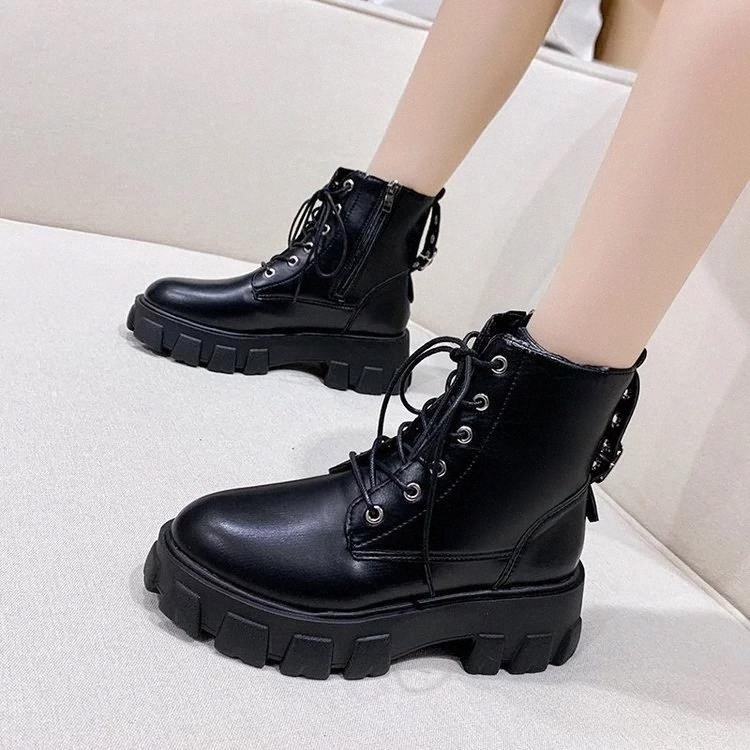 

Leather Boots Women Shoes Short Plush Winter Shoes Women Zip Snow Boots for Female Black Platform Ladies Booties Zapatos Mujer #jb2j