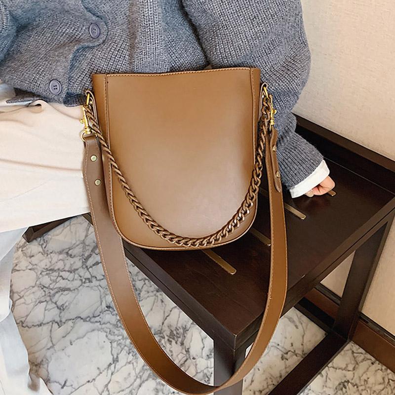 

2021 Small Bucket Bags for Girls Sac A Main Women Leather Handbags High Quality Vintage Simple Style Messenger Bags Female New, Beige