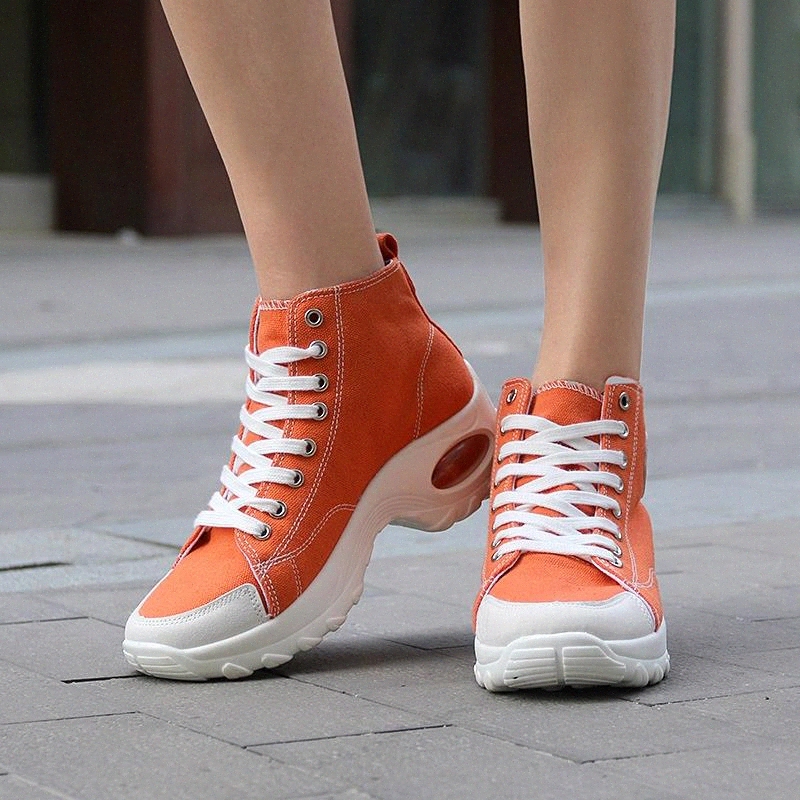 

2020 New Women Shoes Increase Fashion Sneakers Women Air Cushion Canvas Shoes High Top Lace-up Plus Size Platform Ladies #vb3c