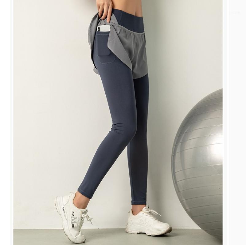 

2020 New Style Yoga Pants Women Spring Summer High Waist 2 in 1 Stretch Fitness Clothes Running Tight Sports Fitness Trousers1, Black