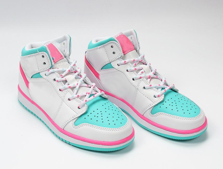 

Jumpman 1 Mid White Pink Green Soar (GS) Shoes golf mens designer trainers