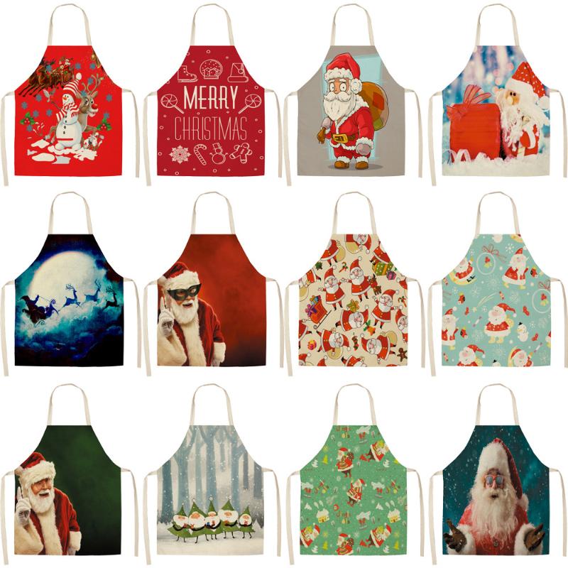 

Aprons 1Pcs Christmas Apron For Woman Santa Claus Pinafore Cotton Linen 53*65cm Bib Kitchen Cooking Baking Accessory