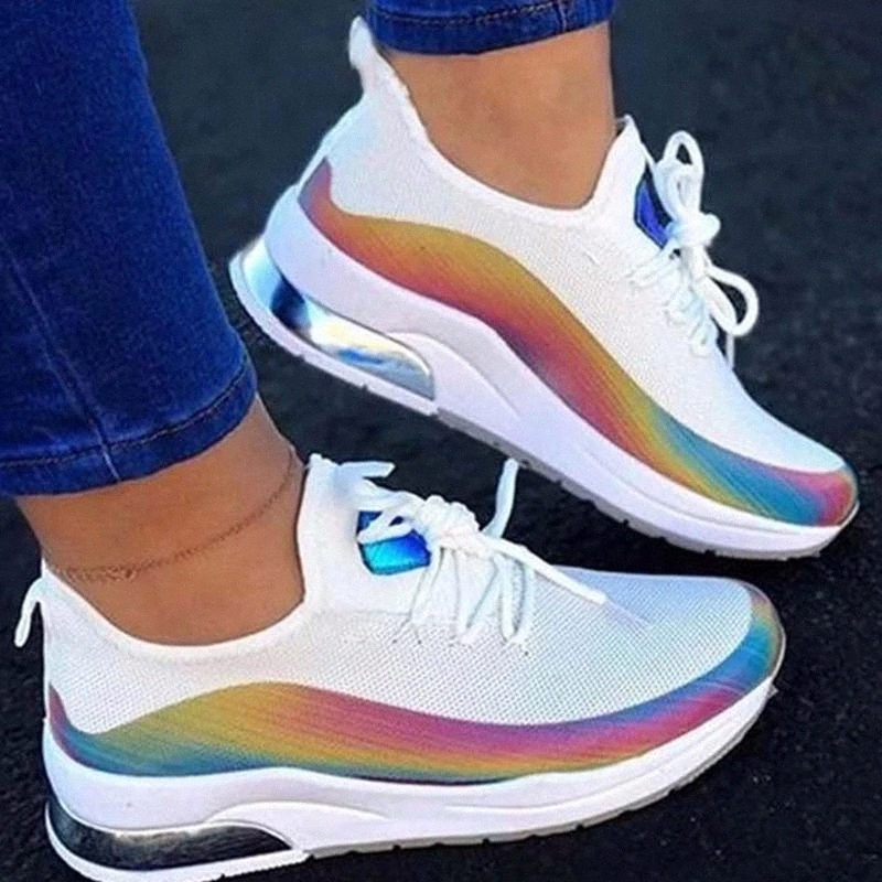 

Women Walking Shoes Hot New Leather Breathable Knit Ladies Mix Colors Sneakers Soft Platform Lace Up Trainers Tenis Feminino #NF99