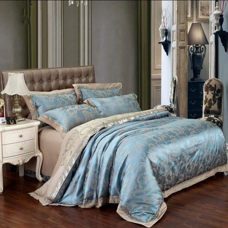 

Silk/Cotton Jacquard Bedding set queen king size 4pcs Luxury Bedclothes bed sheet Satin duvet cover bed sheet pillowcases1