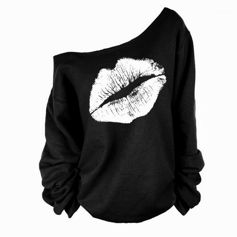 

Wholesale- 2015 Women Sweatshirts One Piece Sexy Red Lips Print Oversized Off Shoulder Edge Female Pullovers Long sleeve lady Hoodies1