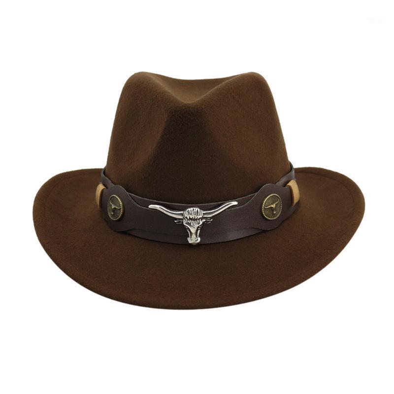 

Fashion Men Women Western Cowboy Hat With Cow Head Band Wide Brim Hat Jazz Winter Wool Cap Size 56-58cm #T1P1, Navy