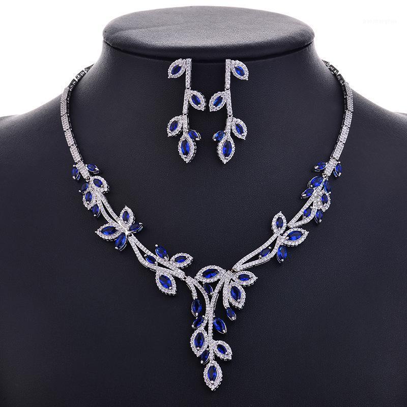 

Earrings & Necklace 2022 Design Cubic Zirconia Wedding Twig Leaves And Luxury Crystal Bridal Jewelry Sets For Bridesmaids, Silver