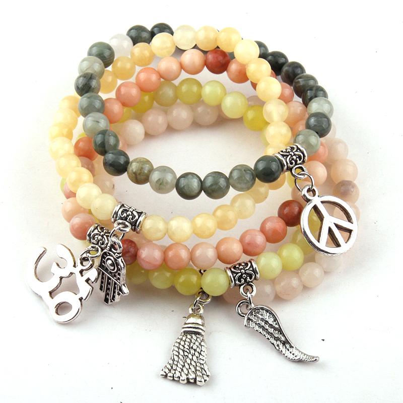 

Free Shipping Beautiful Fashion 6mm Mix Color Stone beads Charm Bracelets 10pc/lot
