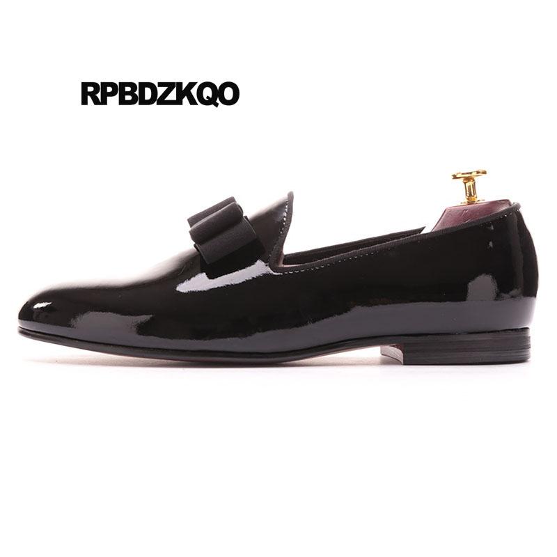 

Men Party Shoe Classic Club Loafers 46 High Quality Patent Leather European Prom Genuine Big Size 11 Black Luxury Real Italy Bow