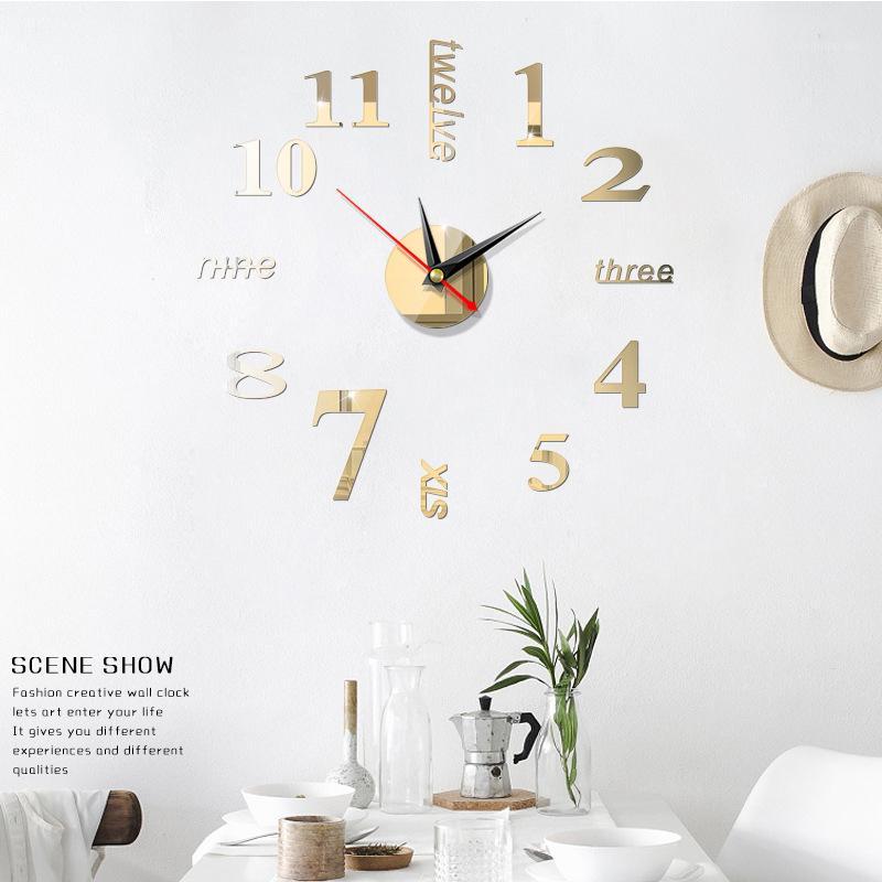 

New Quartz Wall Clock Fashion Watch 3D Real Big Wall Clock DIY Living Room Decoration Free Shipping 4 Color Self Adhesive Art1