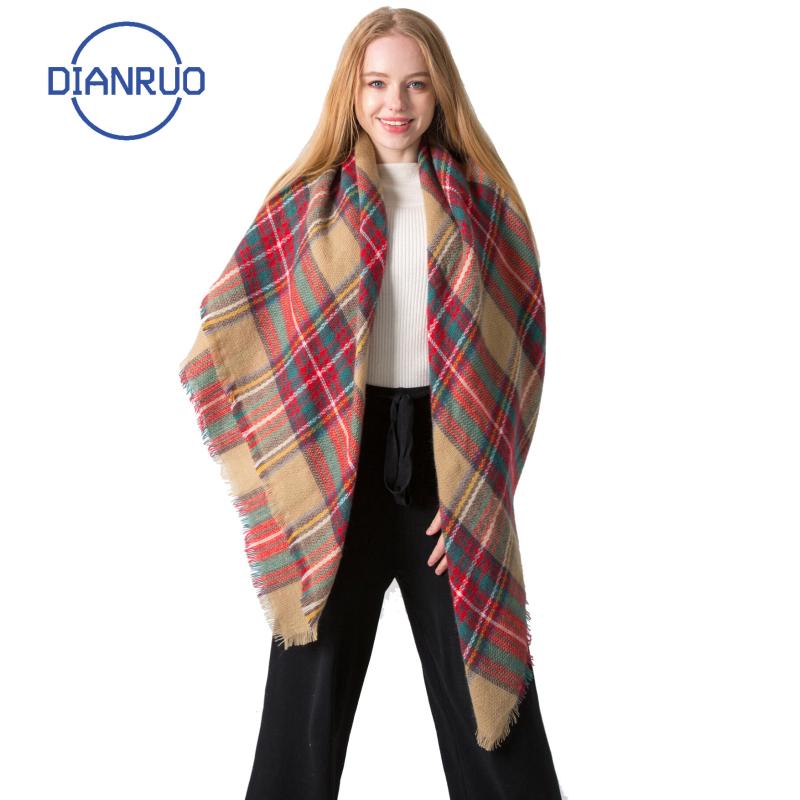 

DIANRUO European American Autumn Winter lattice Cashmere Imitation Double-sided Colorful Plaid Square Scarf Women's Shawl N618