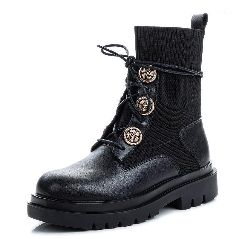 

Boots 2021 Autumn And Winter Shoes Women Retro Mid-tube Socks Ladies Short Flat Heel Thick British Style Women's Shoes1, Black