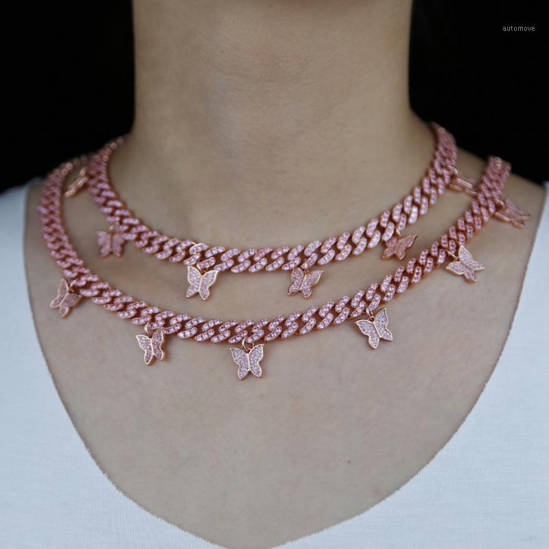 

Iced Out Butterfly charm Necklace Cuban Link Chain Choker Necklace Women Girls Butterfly Chains Bling Hip Hop Pendant Jewelry1