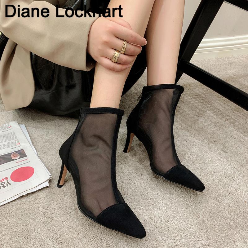 

Sexy Mesh Boots Women Pointed Toe High Heels Woman's Shoes Thin Heel Pumps Ladies Party Wedding Sandals Cool Boot Female Booties, Black