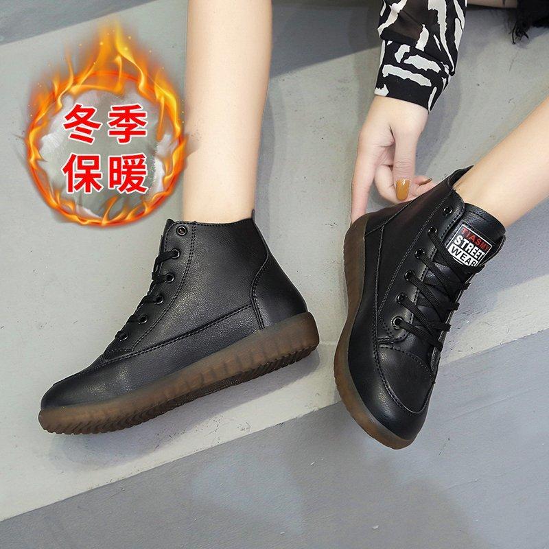 

Winter Snow Boots Women Lace-Up Flat with Boots Women Designer Shoes High Quality Leather Shoes for, Black