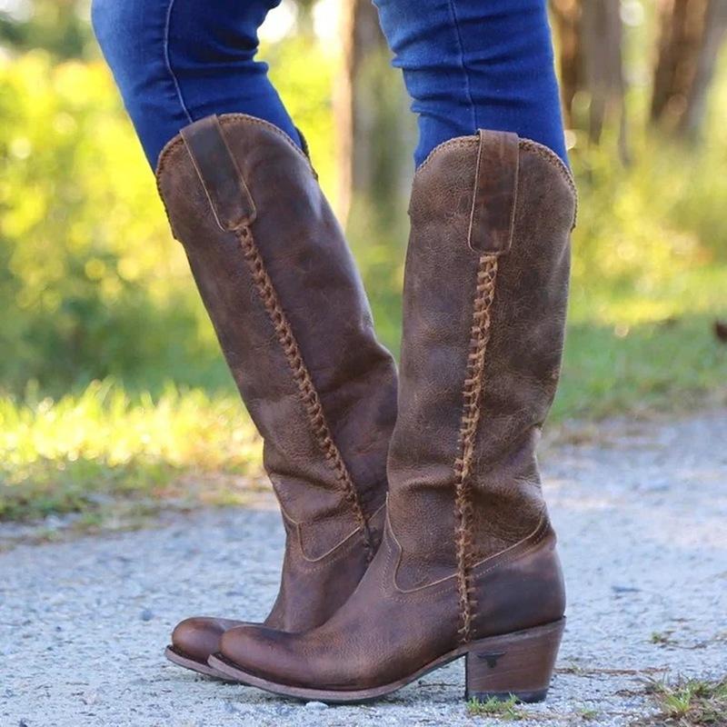 

women knee high boots high heels shoes woman booties vintage PU leather knight shoe chaussures femme zapatos mujer sapato NH163, Black