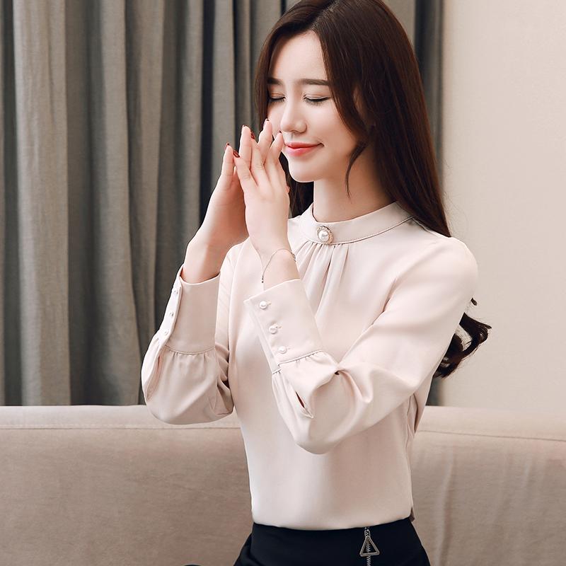 

2021 Fashion Women Long Sleeve Shirt Blouse Tops Casual Spring Autumn Korean Casual Female Plus Size Office Work Wear, Beige
