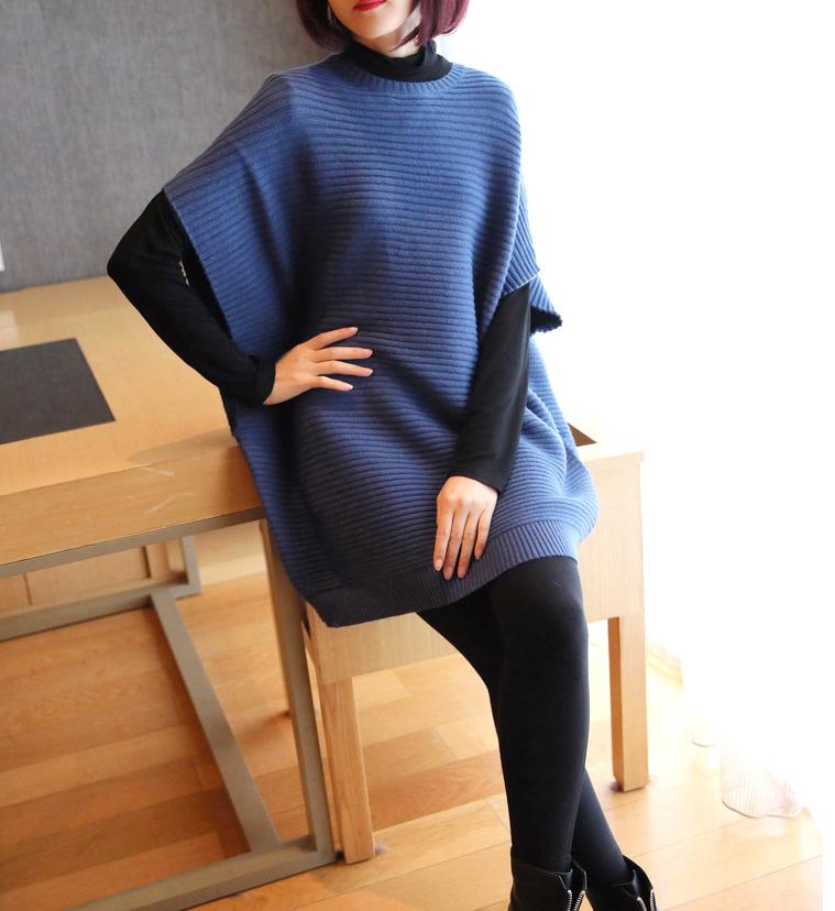 

Spring Autumn Fashion Knitted Vest Women Casual loose Pullover long Sweater dress Sleeveless o-Neck Tank Tops b149, Black