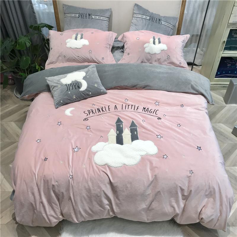 

Luxury Flannel Cartoon Magic Castle Bedding Set Fleece Winter Warm Duvet Cover Sets Bed Sheet Queen 4/5pcs King Pillowcases Size, Tzl1