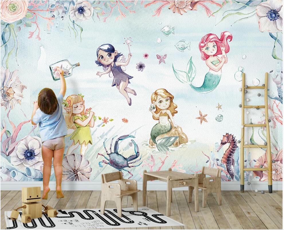 

custom photo mural on the wall 3d wallpaper Cute elf mermaid girl kids room home decor 3d wall muals wall paper for walls 3 d in rolls, Non-woven wallpaper