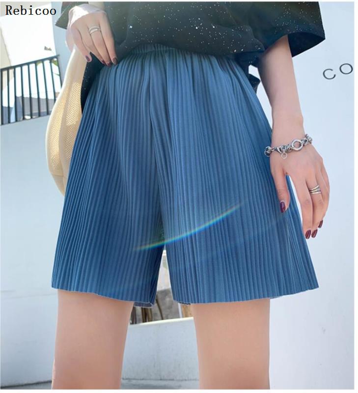 

Summer High Waist Shorts Women' Loose Wide Leg Shorts Sagging Casual Pleat Chiffon Lungewear Hotpants, Black